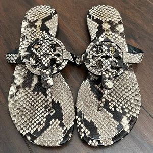 Tory Burch Black and White Snake Print Millers